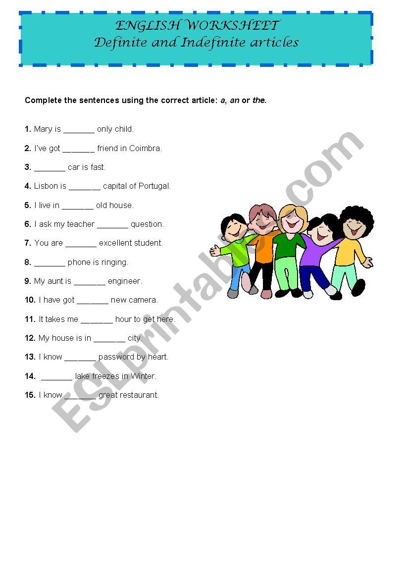 Articles worksheet