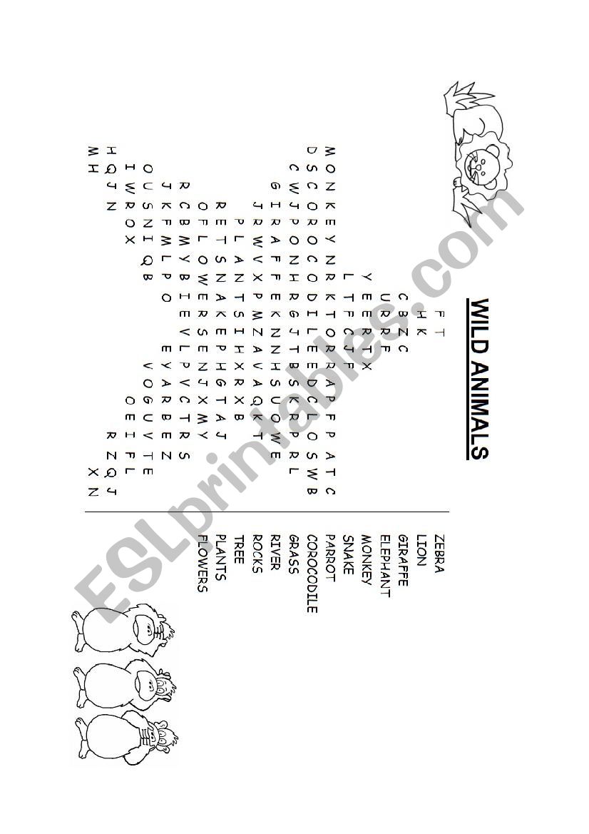 WILD ANIMALS - WORDSEARCH worksheet