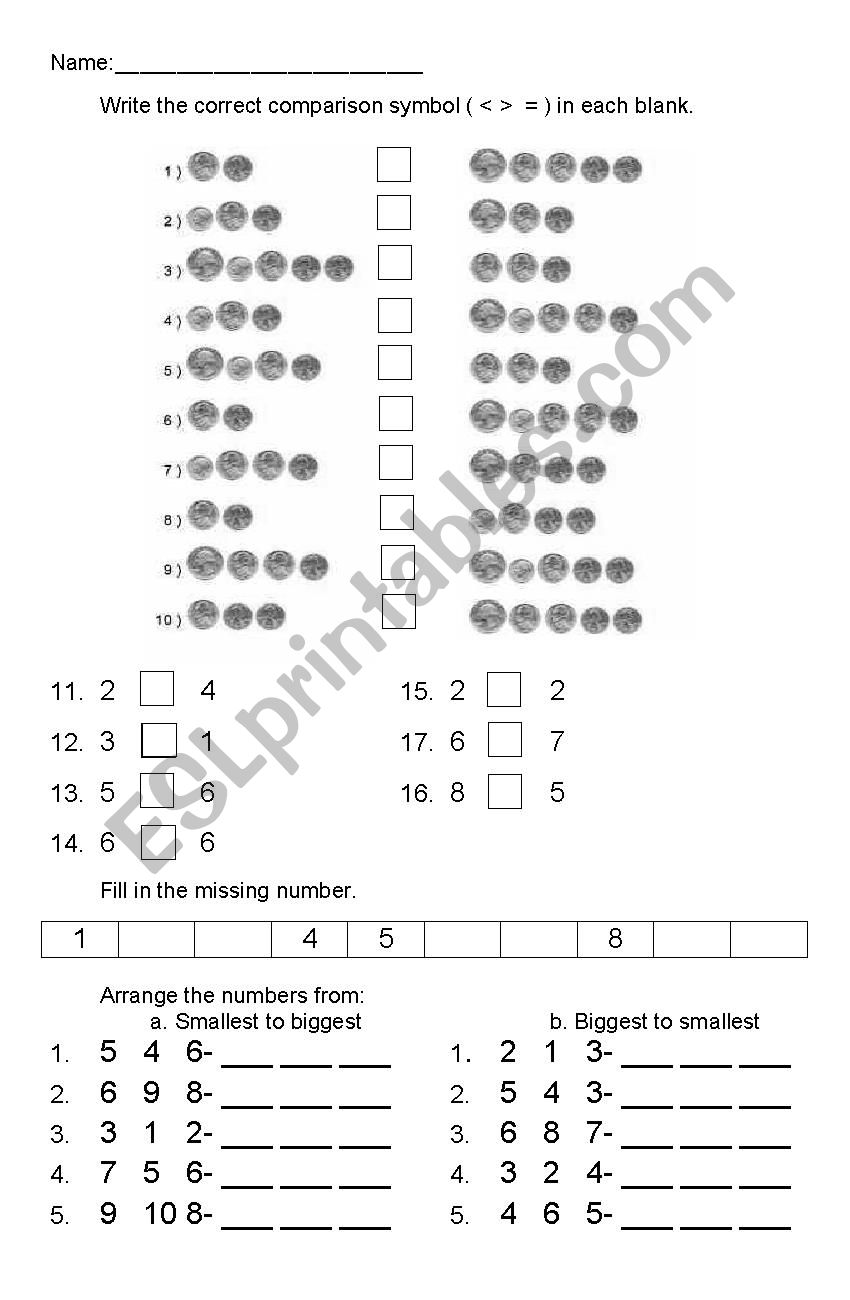 Comparison of Numbers worksheet