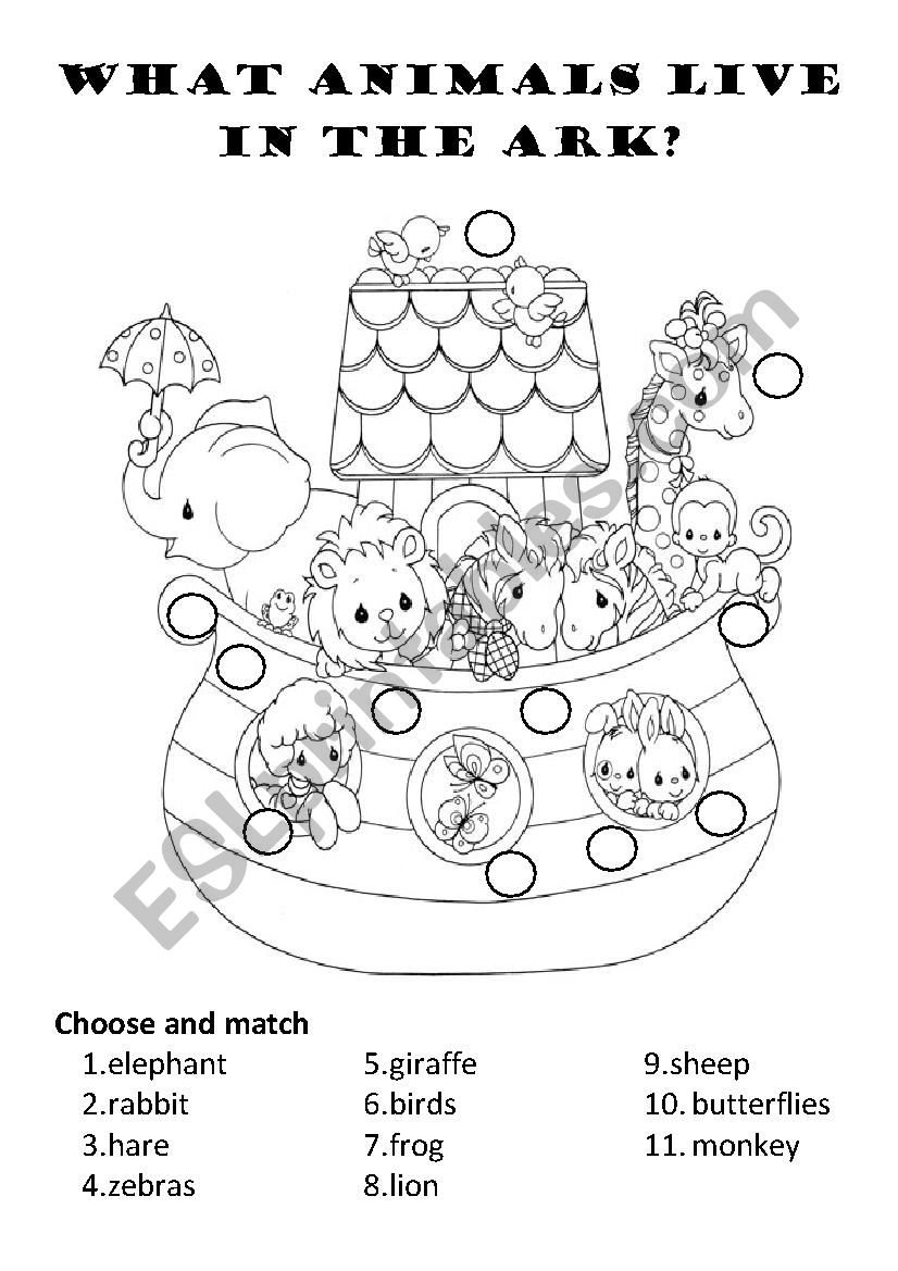 What animals live in the ark? worksheet