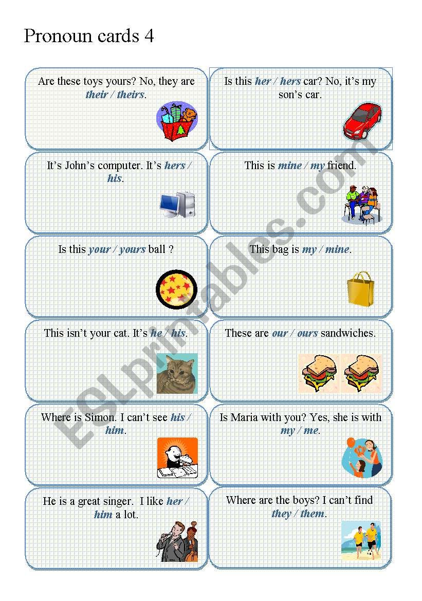 PRONOUN CARDS part 4 worksheet