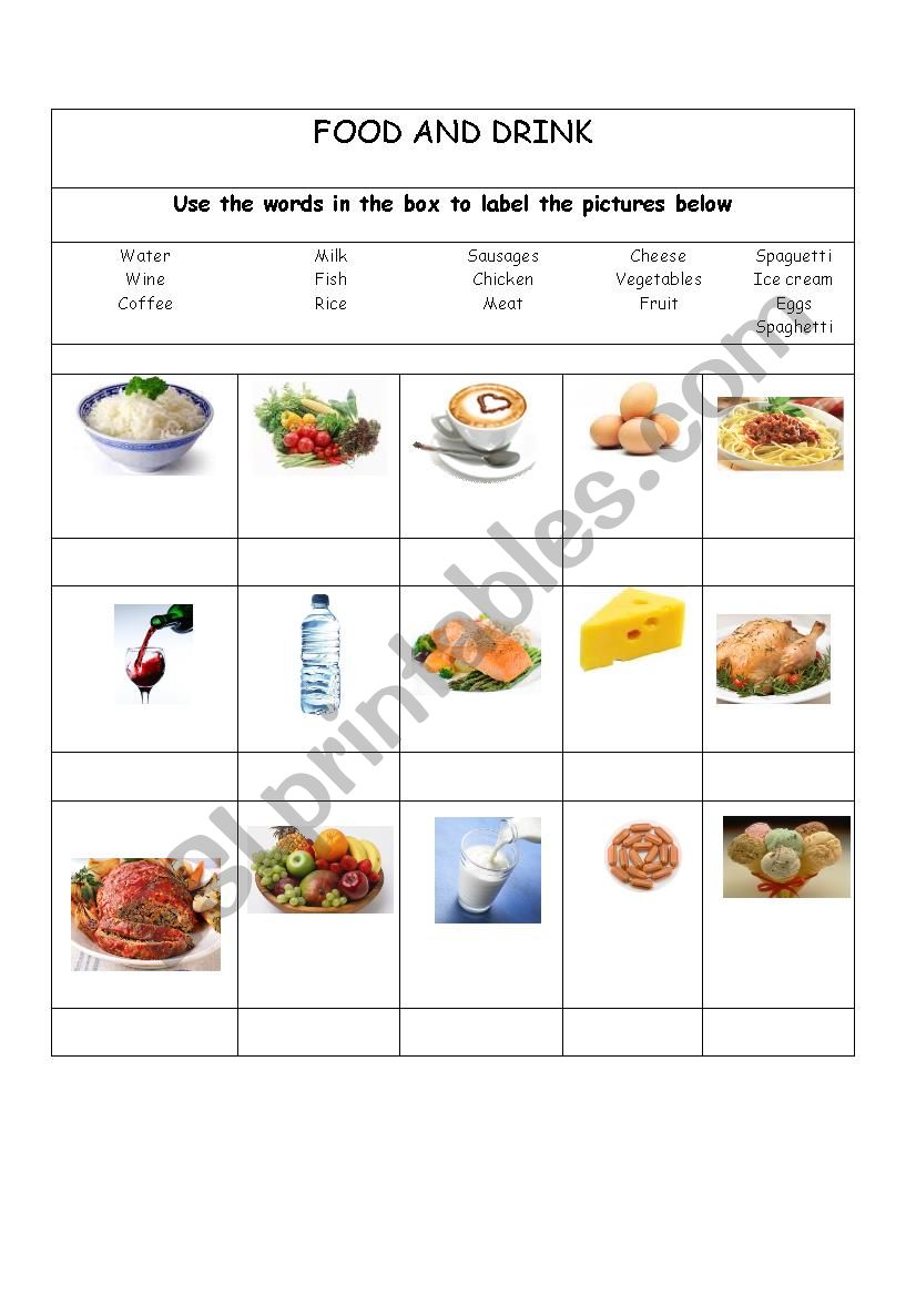 Food and Drink worksheet