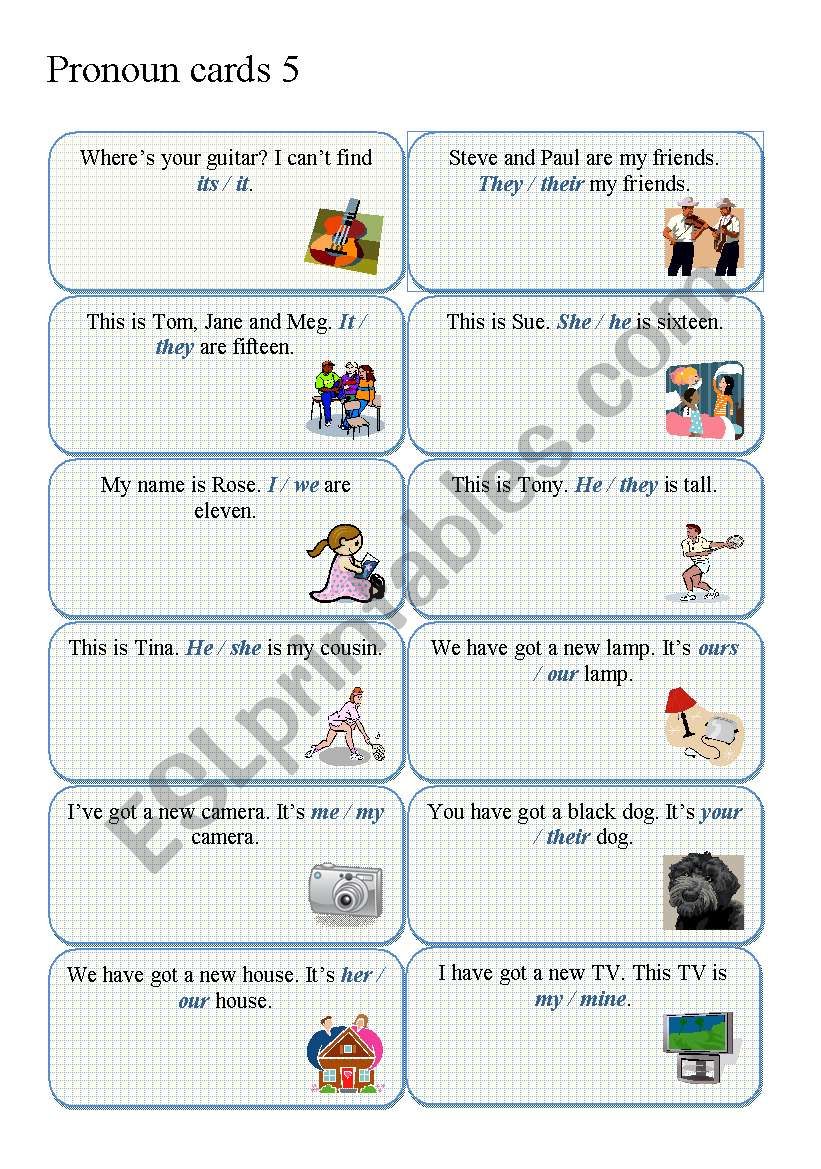 PRONOUN CARDS part 5 worksheet