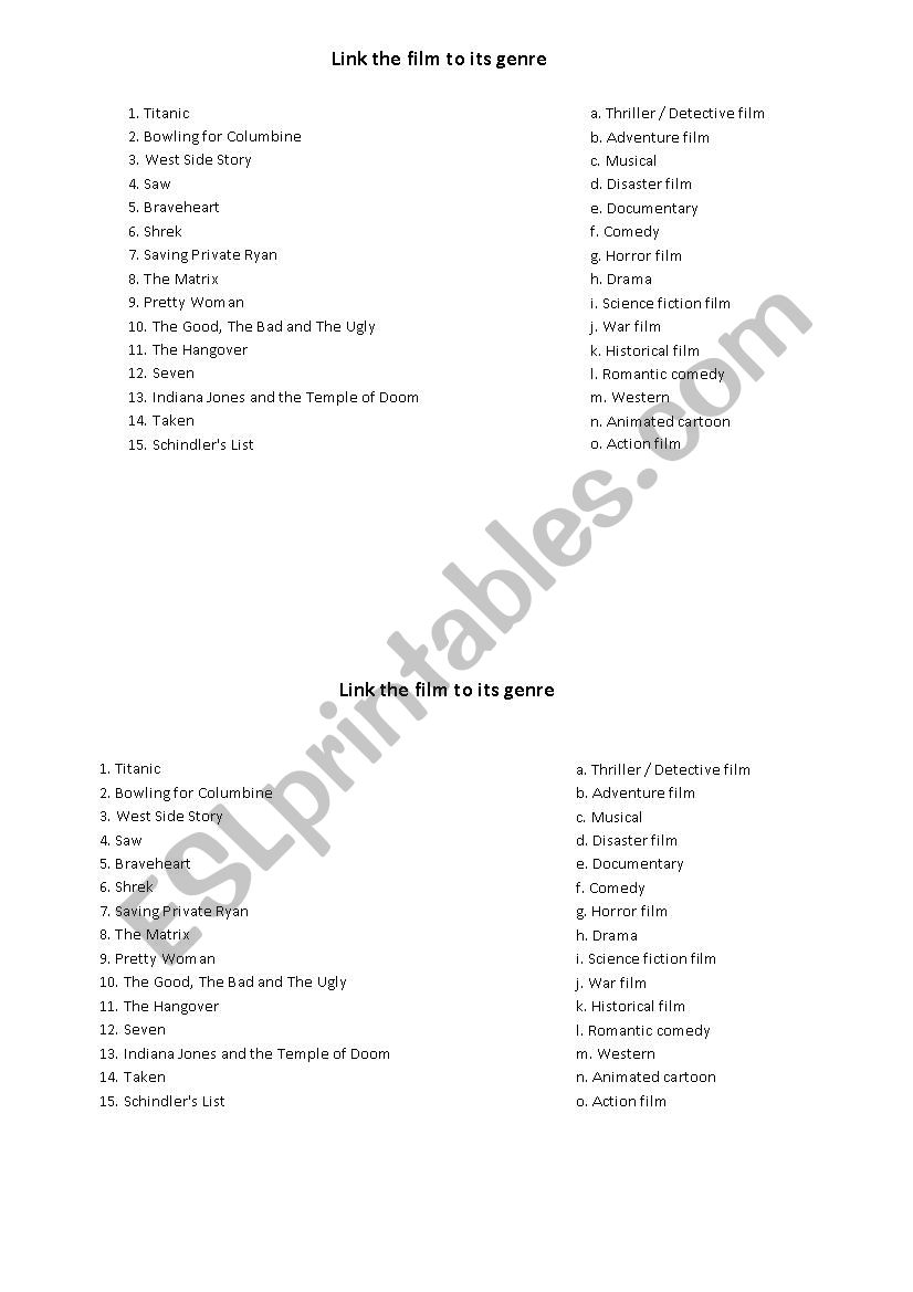 Worksheet film genre worksheet