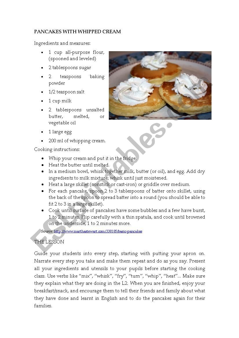 Pancakes with cream worksheet