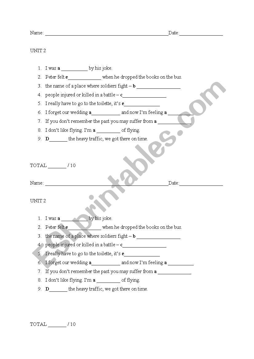 Vocab - test  worksheet