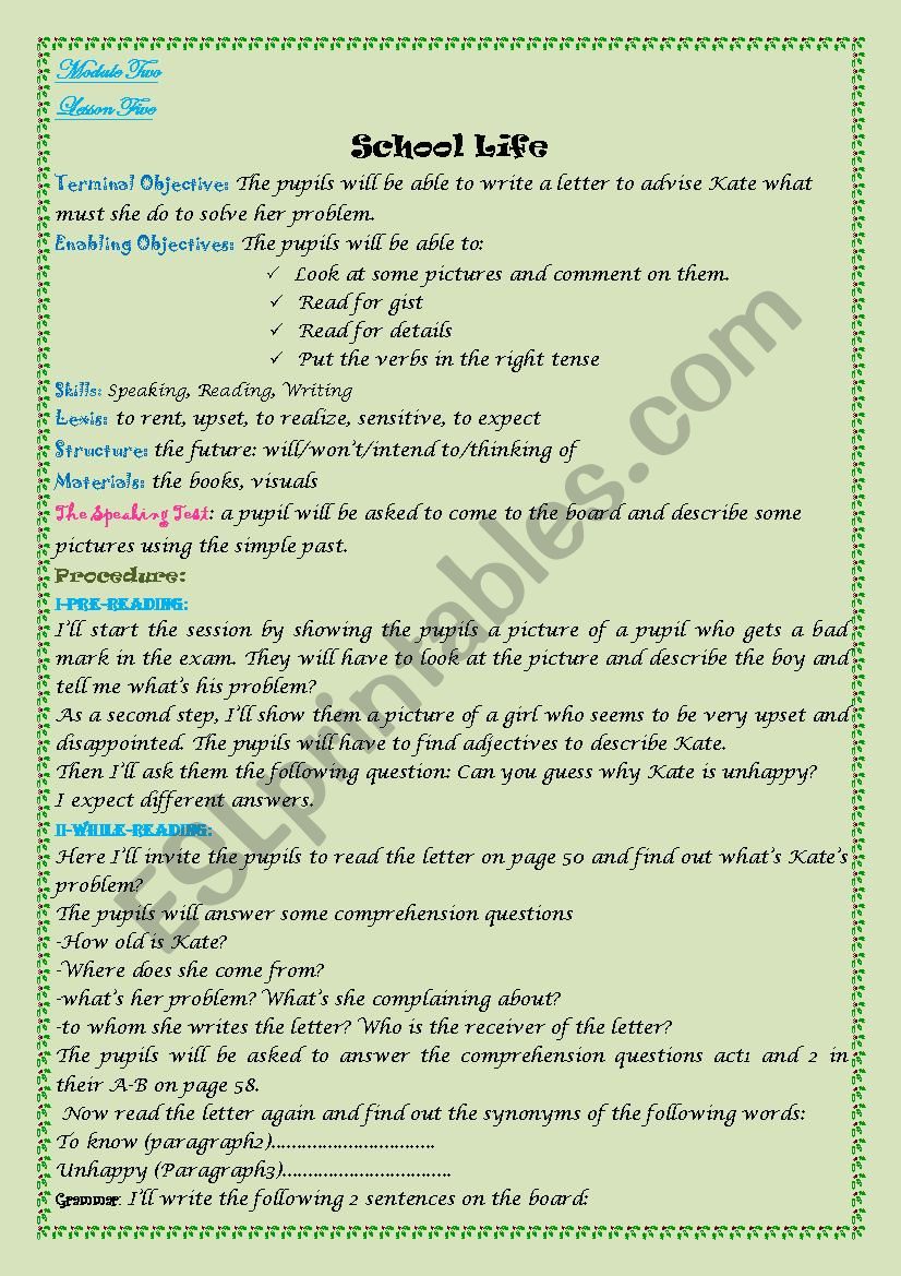 School Life lesson 5 module 2 worksheet