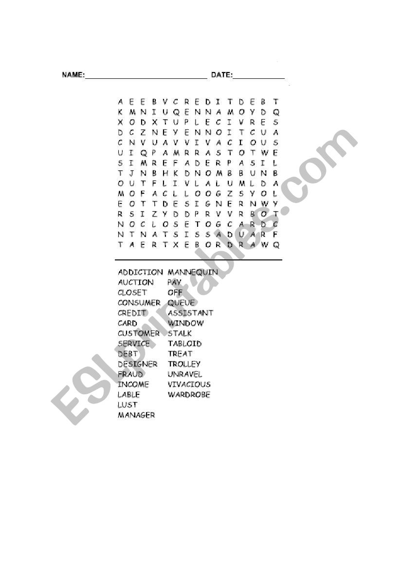 Shopaholics - Alphabet Soup worksheet