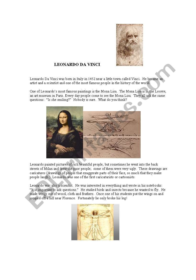 Leonardo da Vinci worksheet