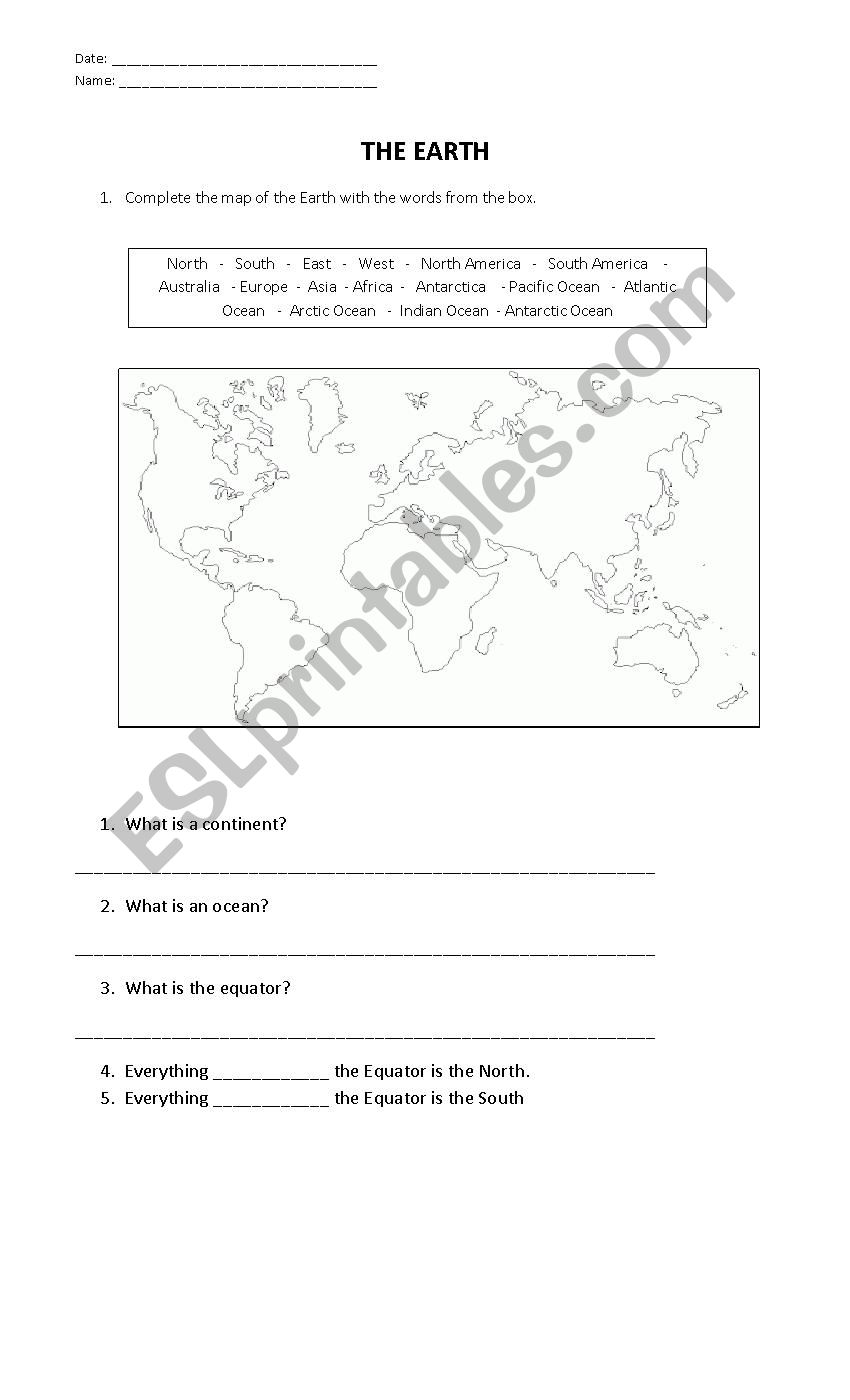 THE EARTH worksheet