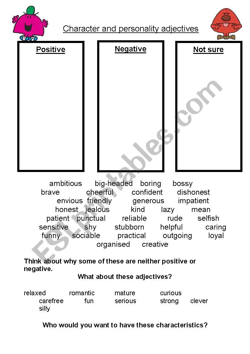 Character and personality adjectives