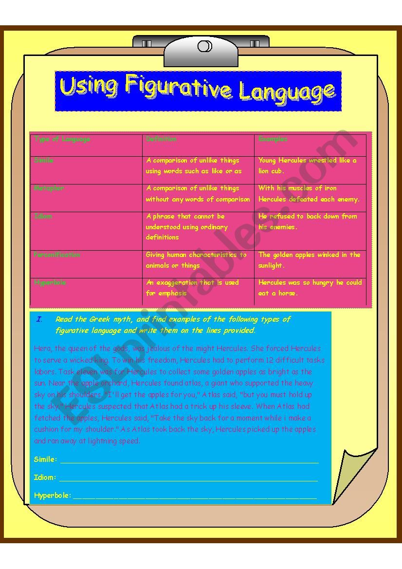 Using Figurative Language worksheet