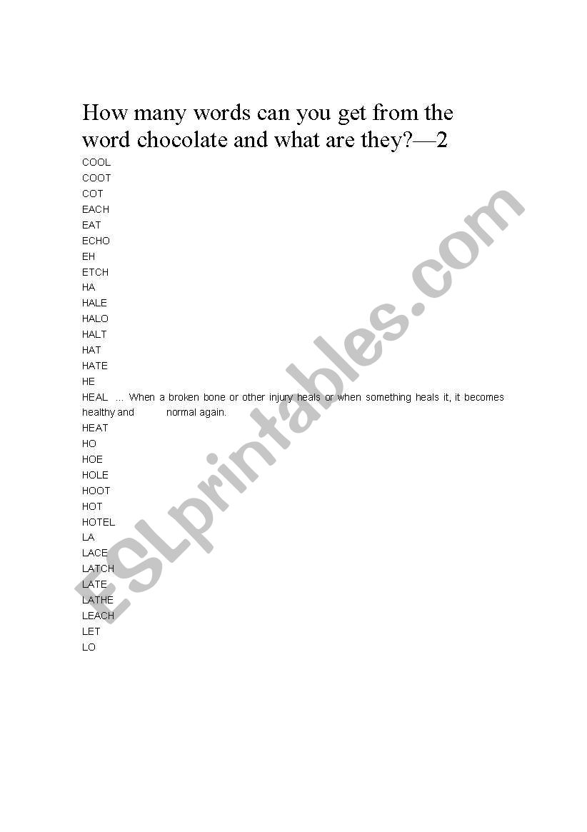 How many words can you get from the word chocolate and what are they?-2