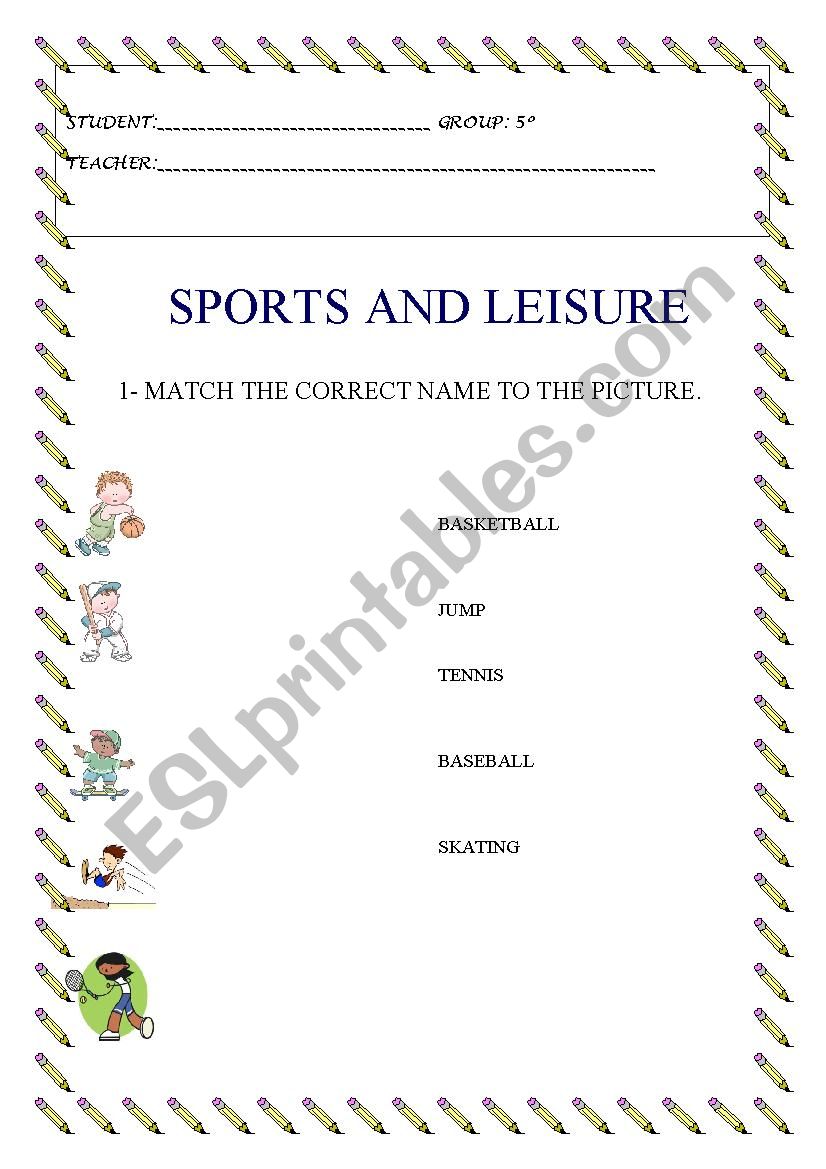 SPORTS AND LEISURE worksheet