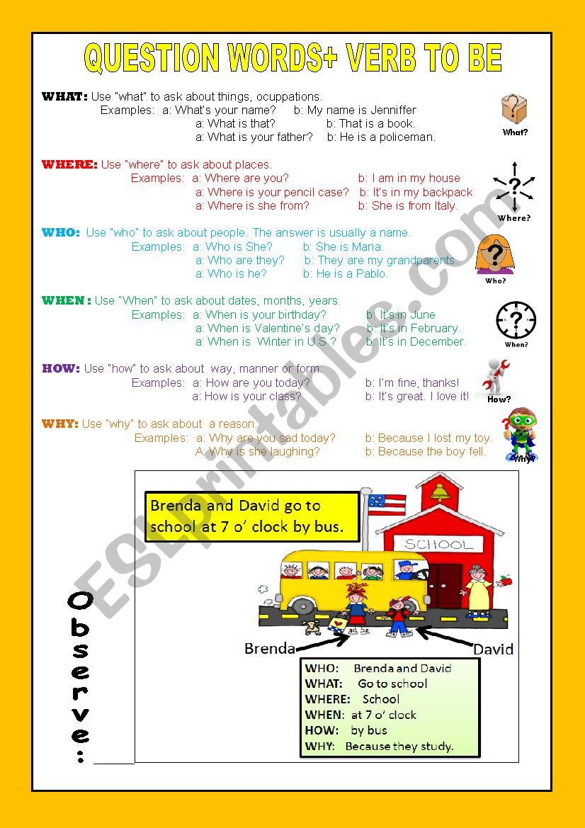 Question words + Verb to be worksheet