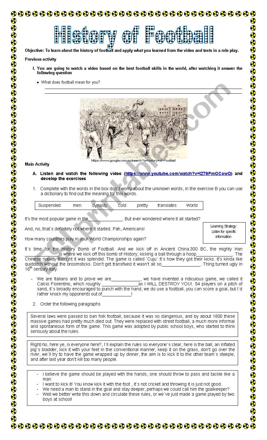History of Football / Soccer worksheet