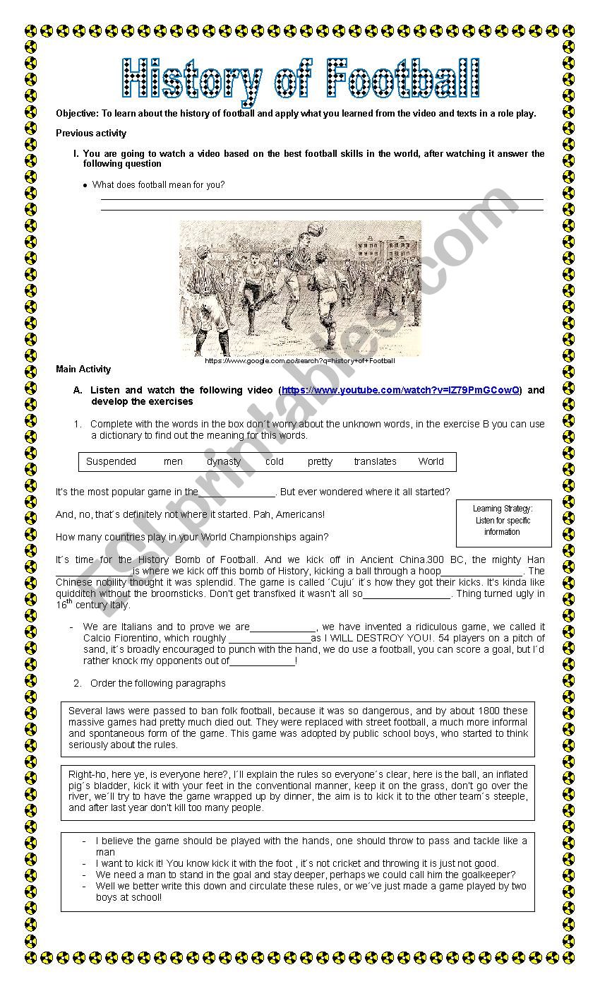 History of Football / Soccer worksheet