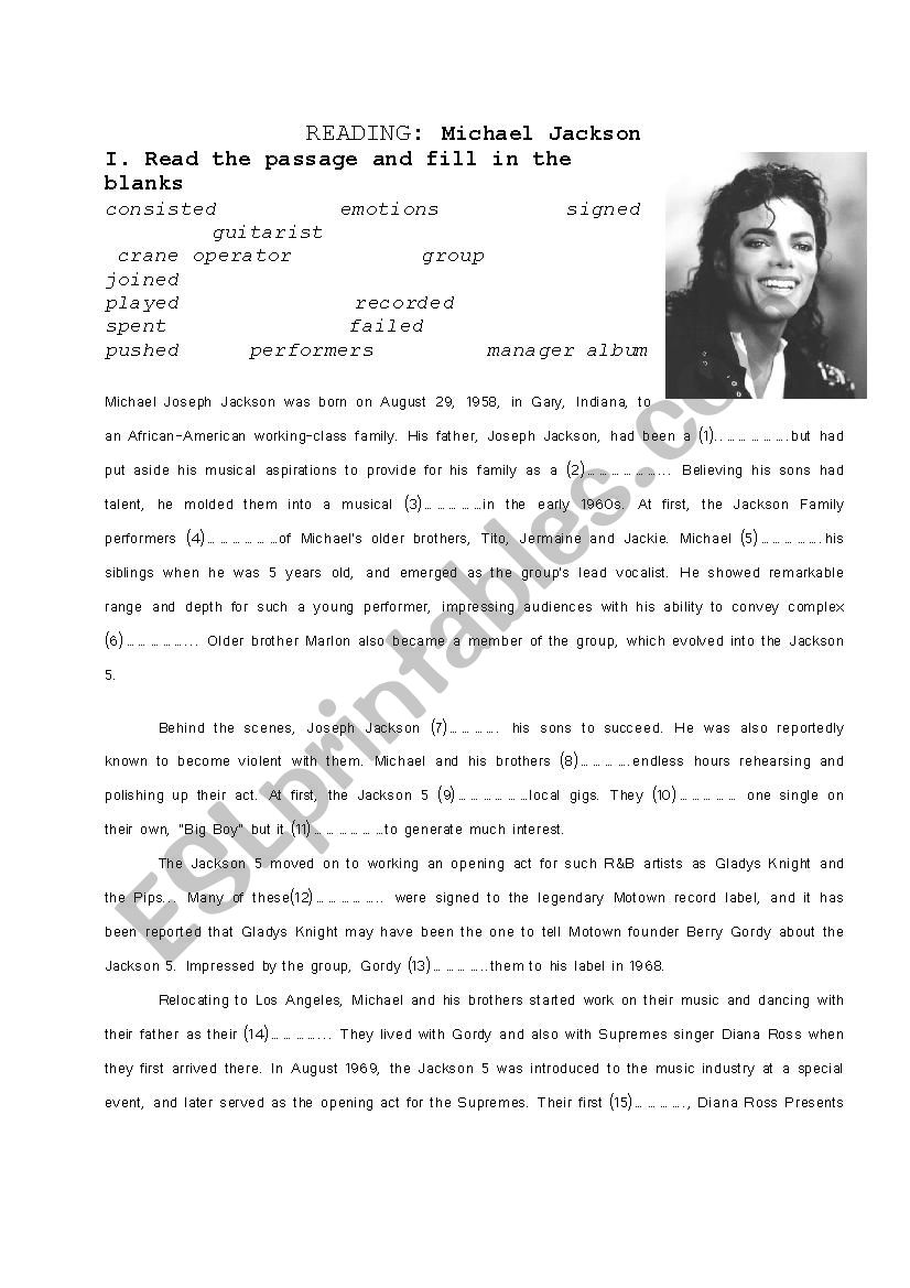 READING: Michael Jackson worksheet