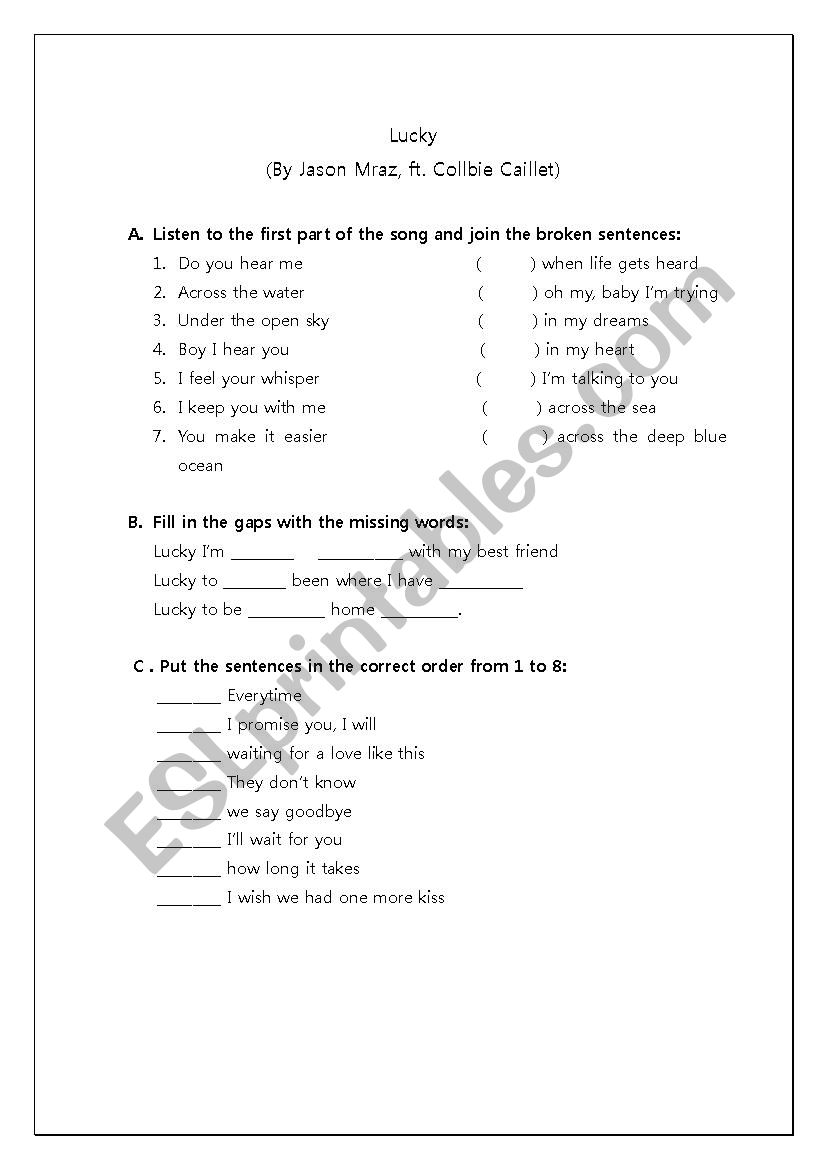 lucky listening activity worksheet