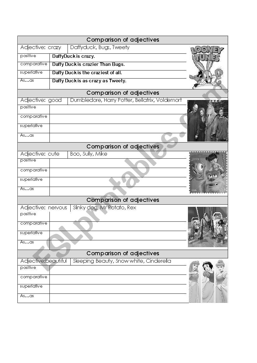 Comparison of adjectives worksheet