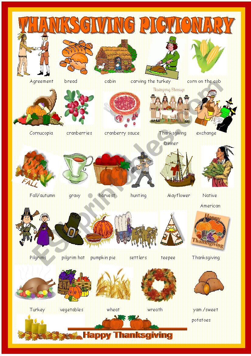 Thanksgiving : pictionary worksheet