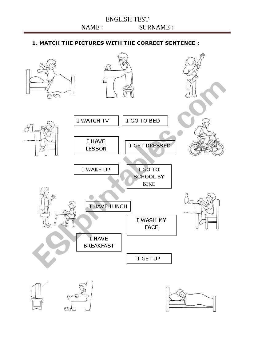 daily actions test worksheet