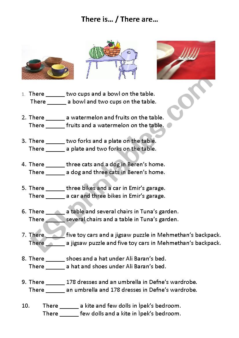 There is / There are (fill in a gaps, fill in a blank)