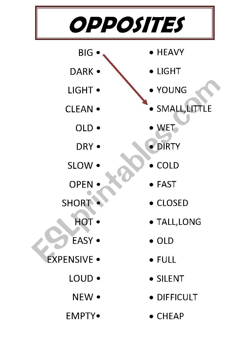 Opposite adjectives (matching activity)