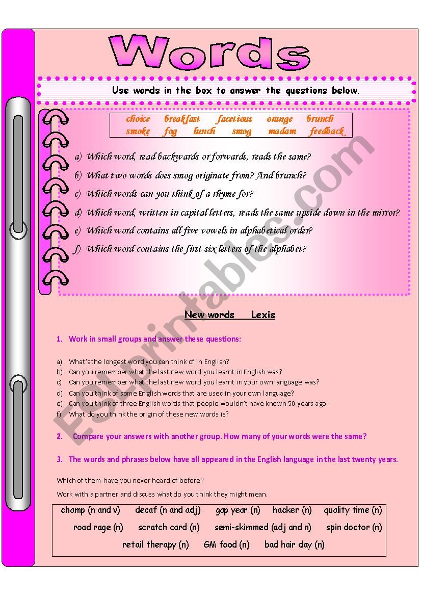 Words worksheet