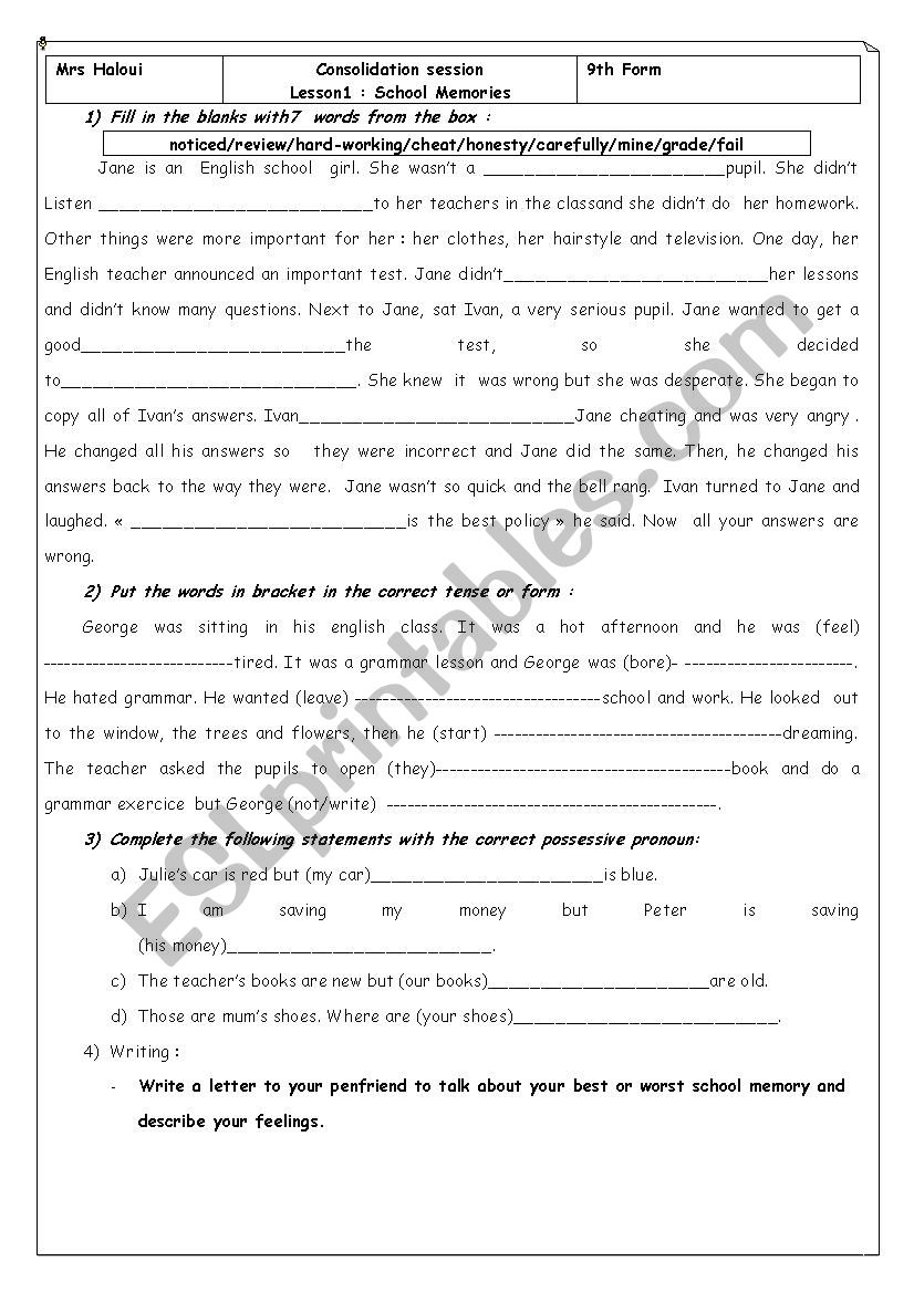 group session school memories worksheet