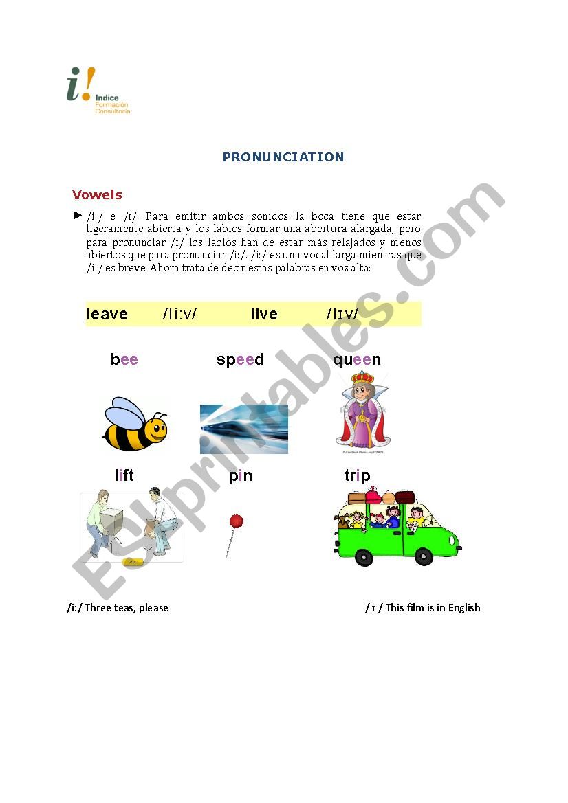 Vowels pronunciation worksheet