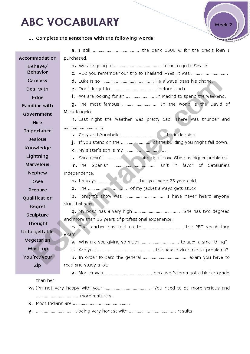 ABC VOCABULARY WEEK 2 worksheet