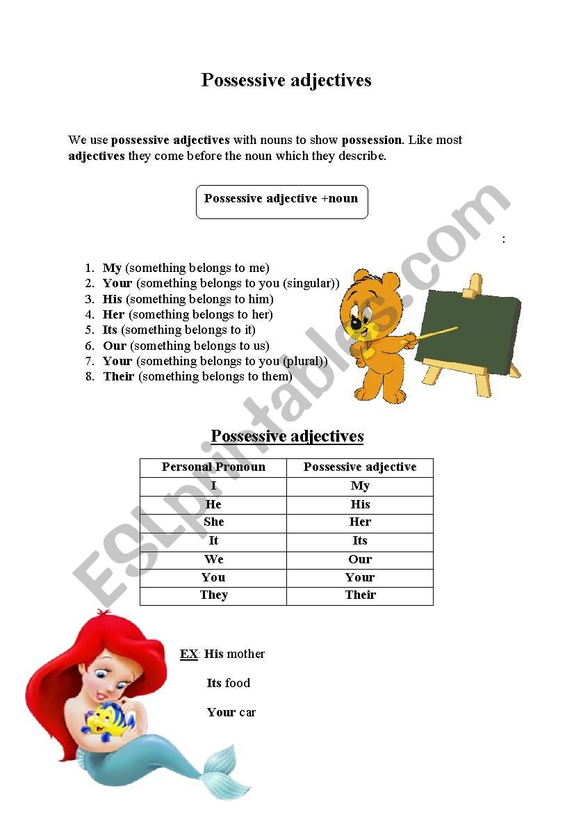 Possessive adjectives worksheet