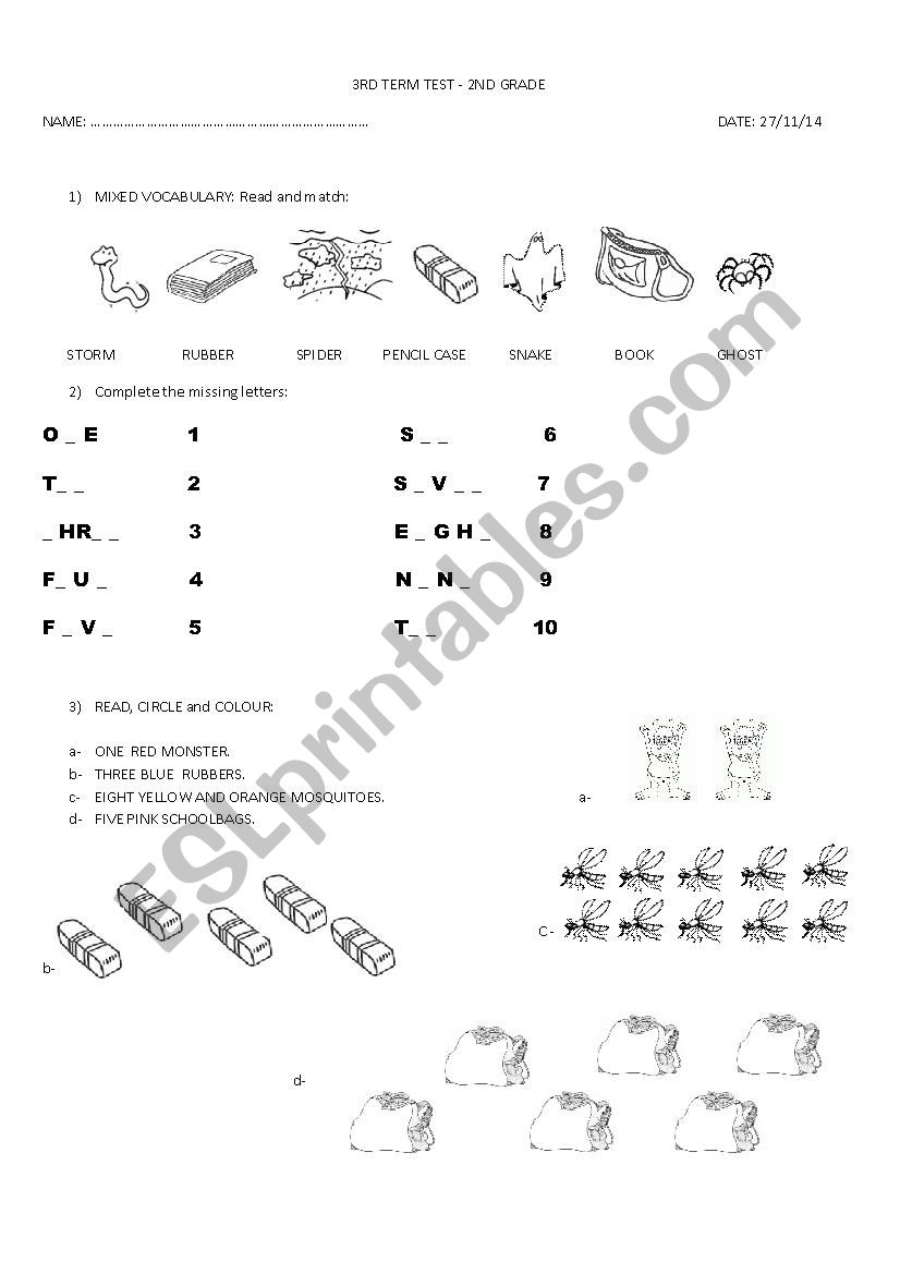  TERM TEST FOR 2ND GRADERS! worksheet