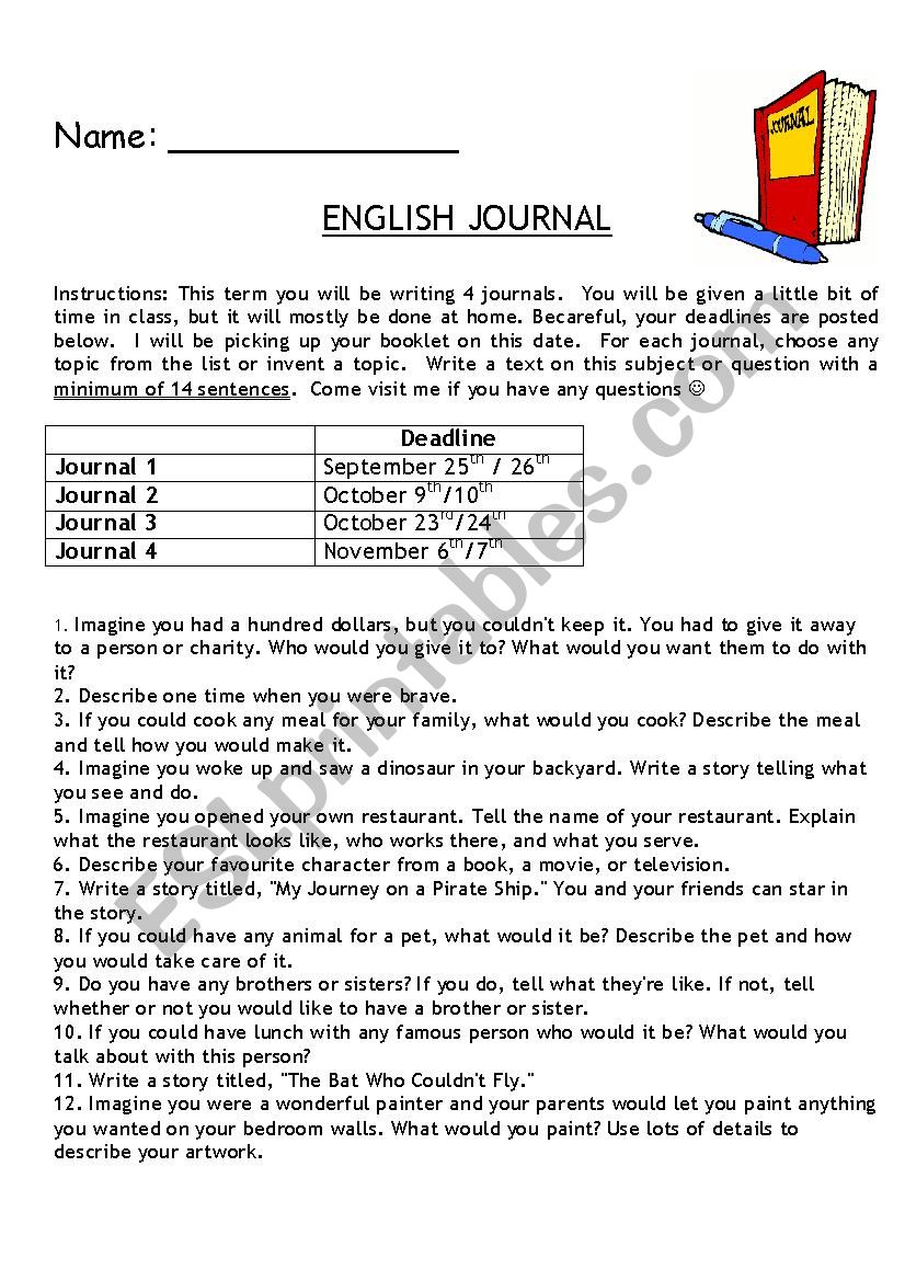 Free Journal worksheet