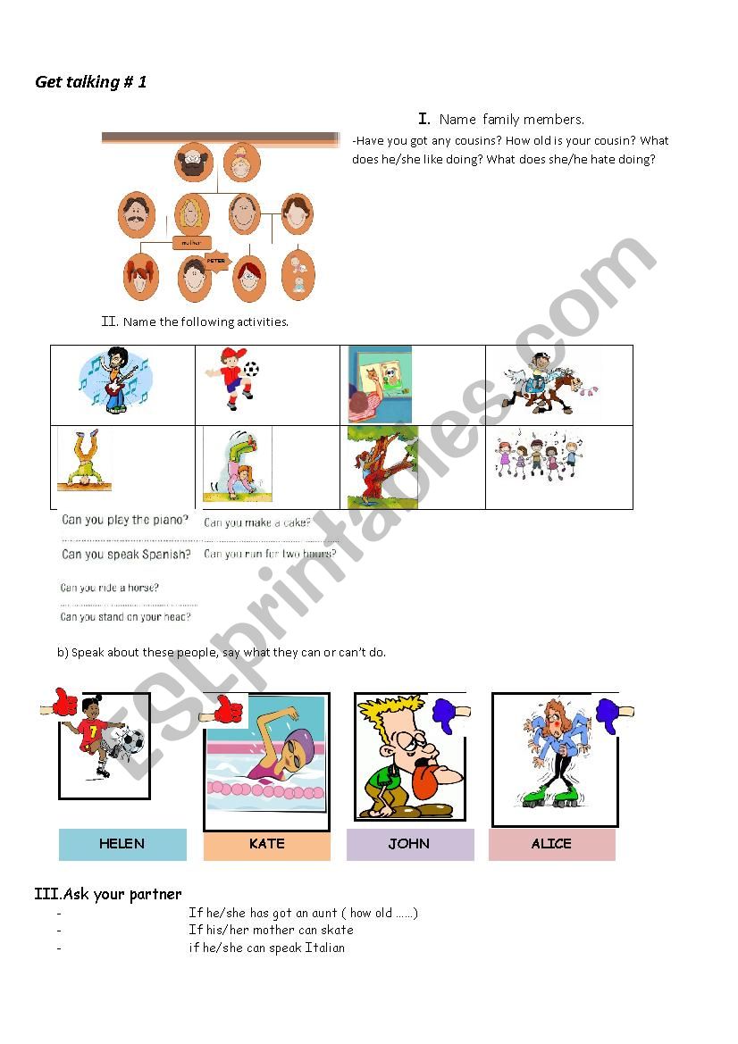 Speaking activity worksheet