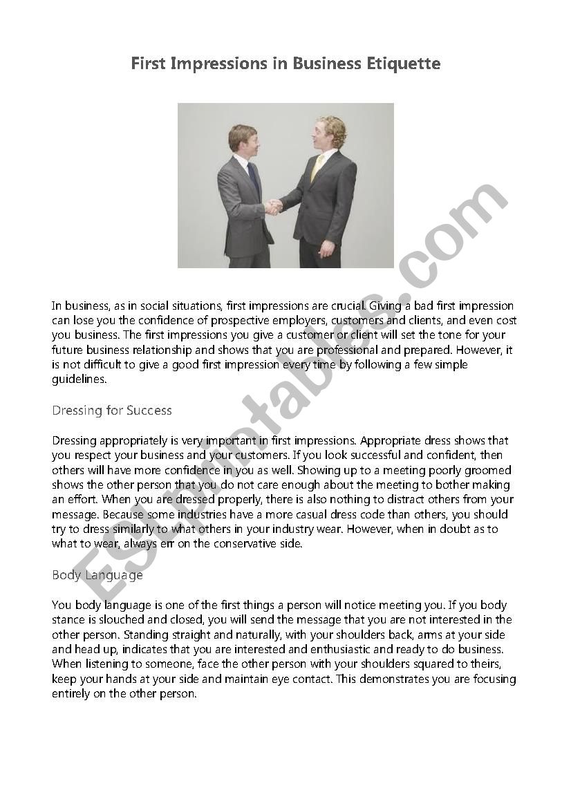 Business etiquette worksheet
