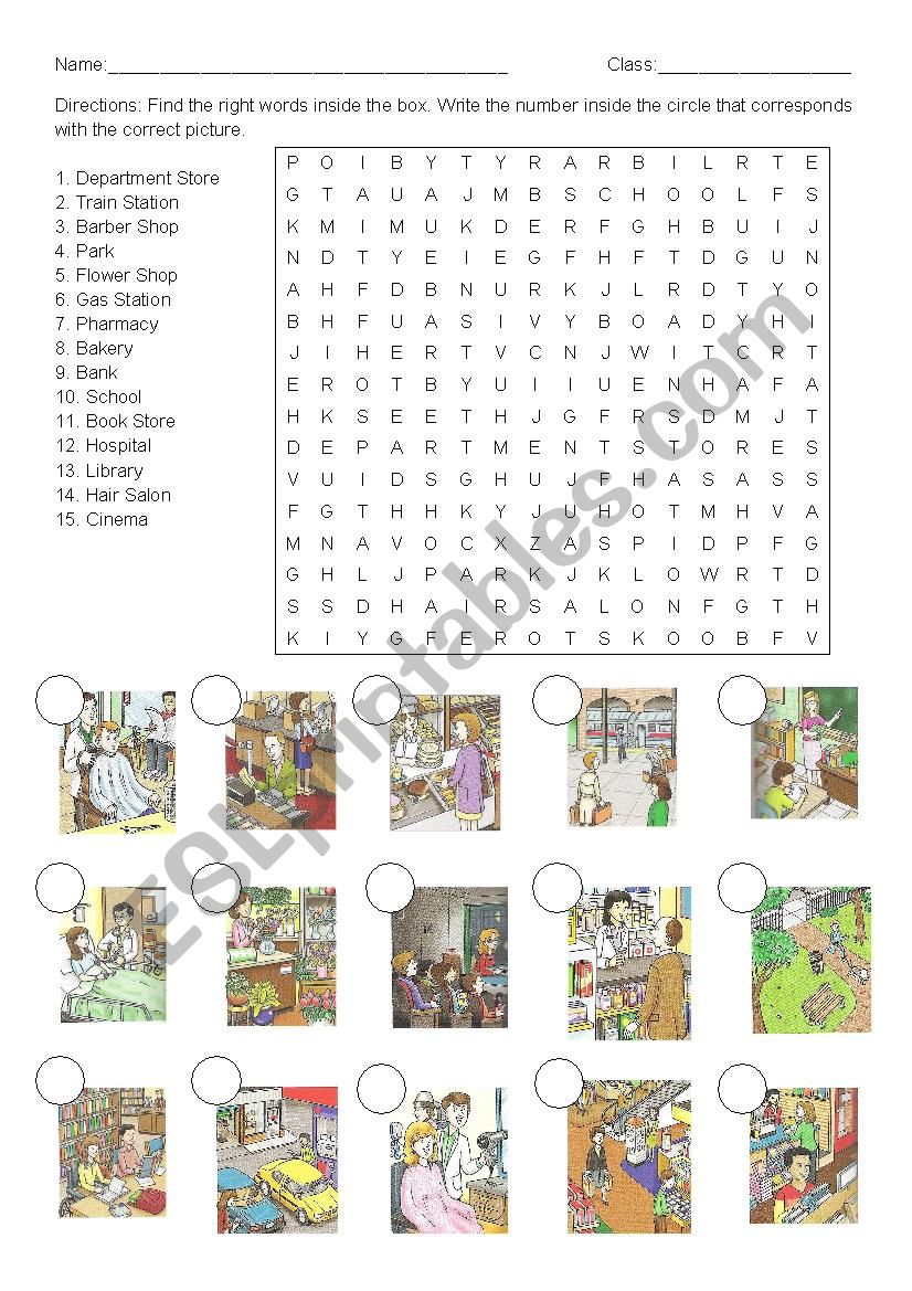 Places in Town worksheet