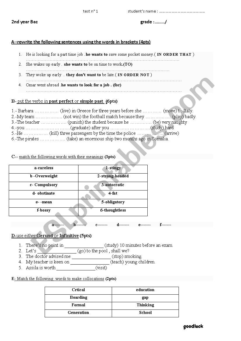 test (2nd group) worksheet