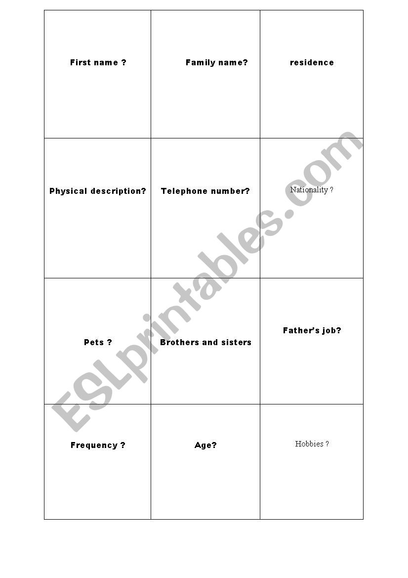 introduction cards worksheet