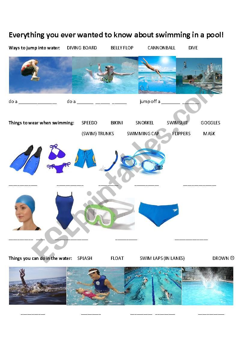 swimming in a pool worksheet