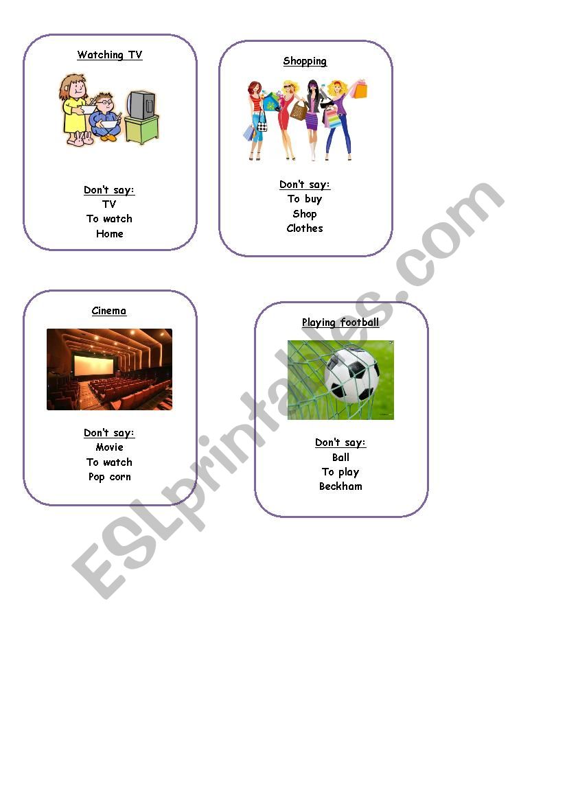 Taboo cards worksheet