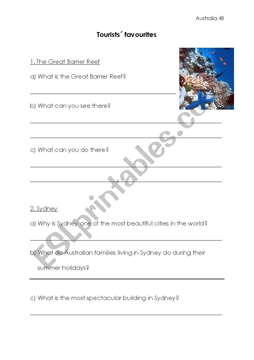 Tourists favourites worksheet