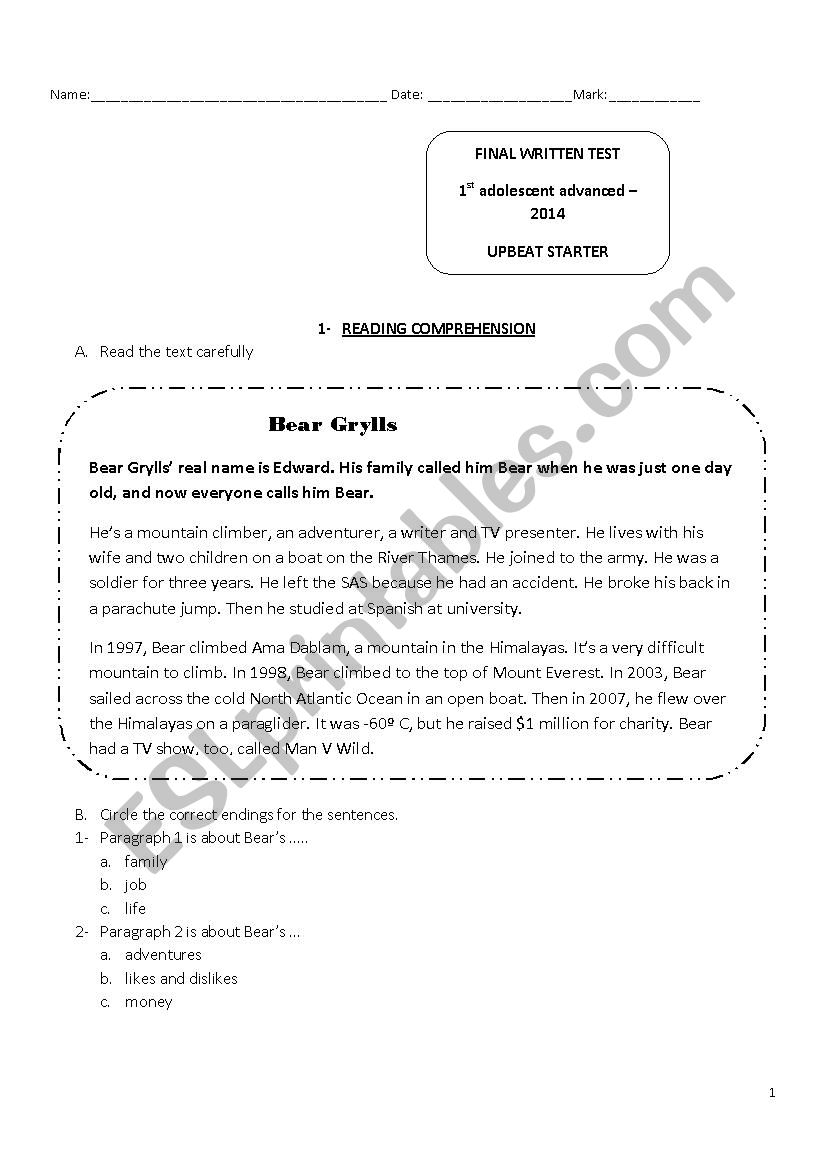 integrative test worksheet