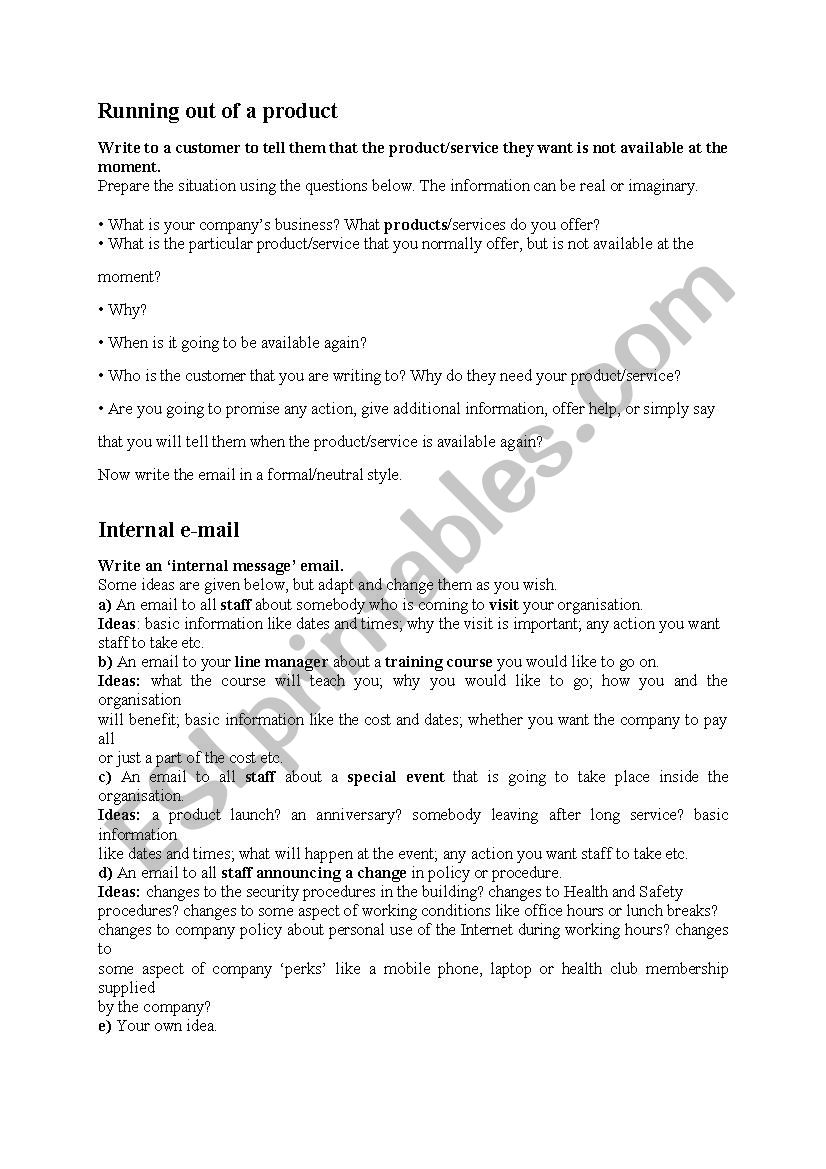 E-mail writing practice worksheet