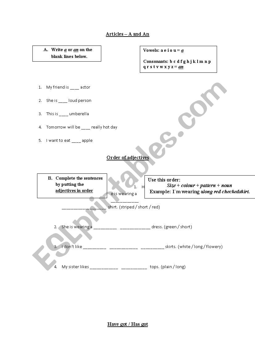 Monthly test worksheet