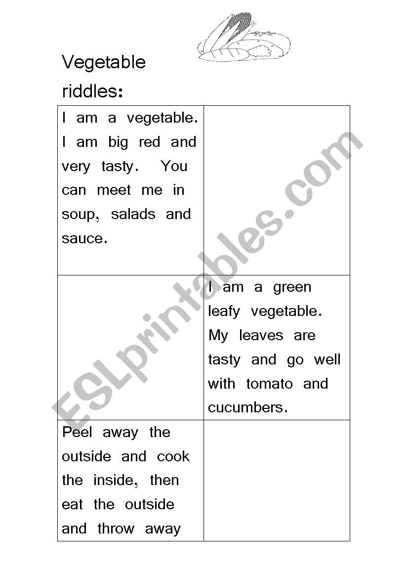 Vegetable riddle worksheet