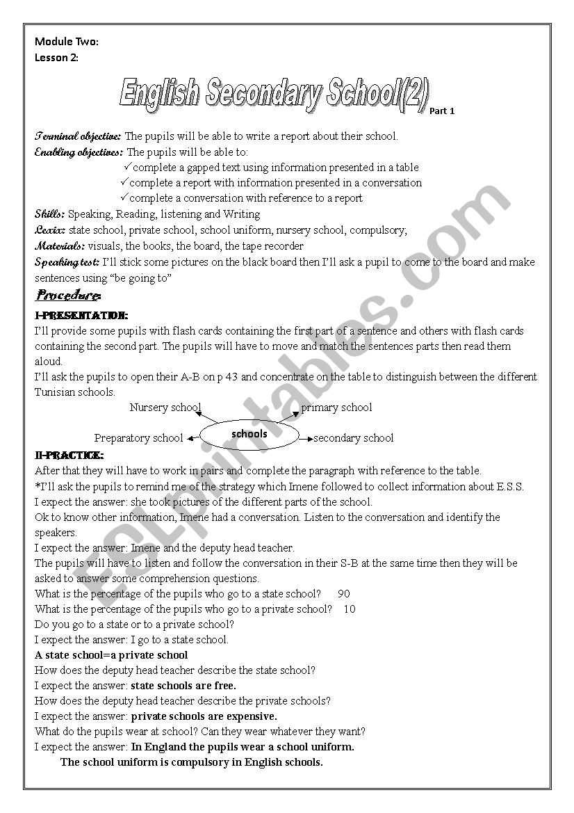 Lesson 2 Module 2 English Secondary Schools (part 1+ part 2) 8 th form