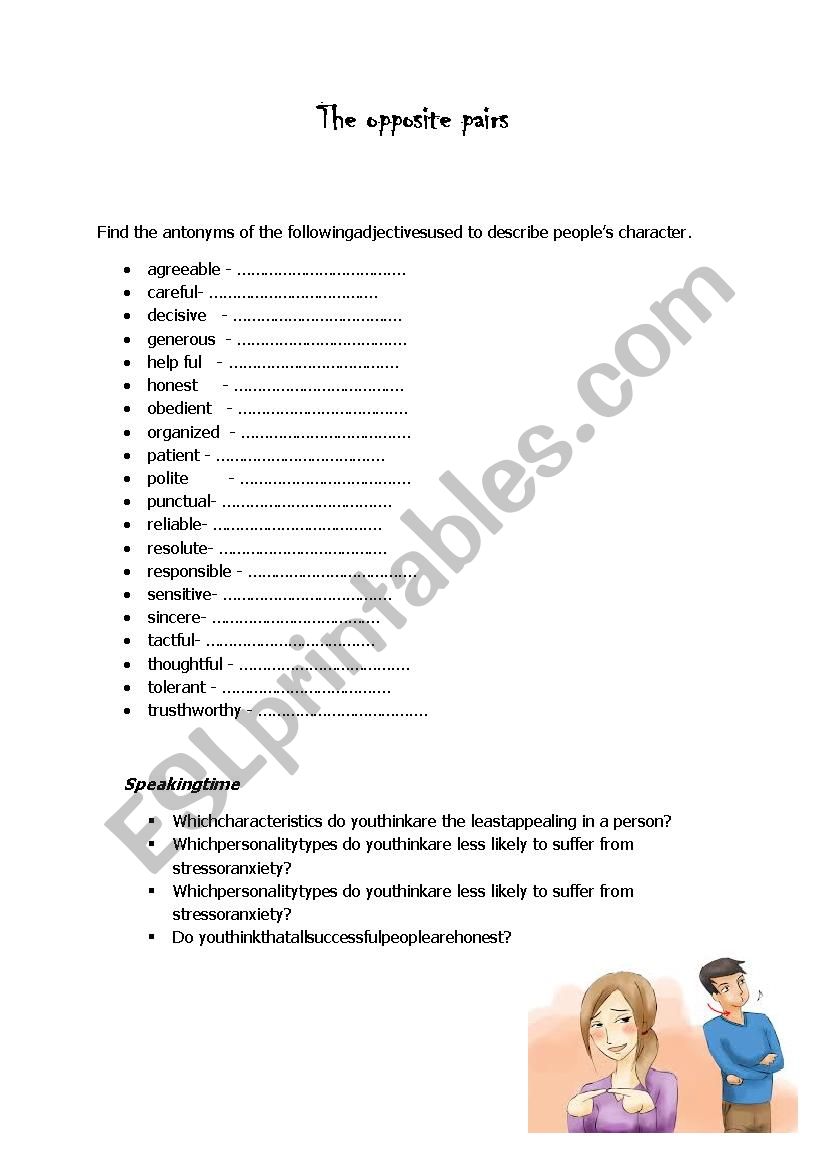 Personality traits worksheet
