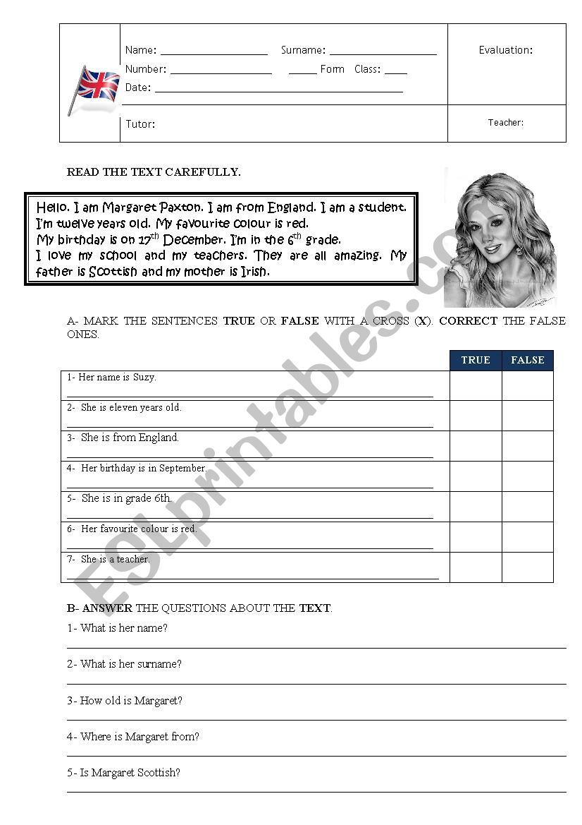 TEST 6th. Form worksheet